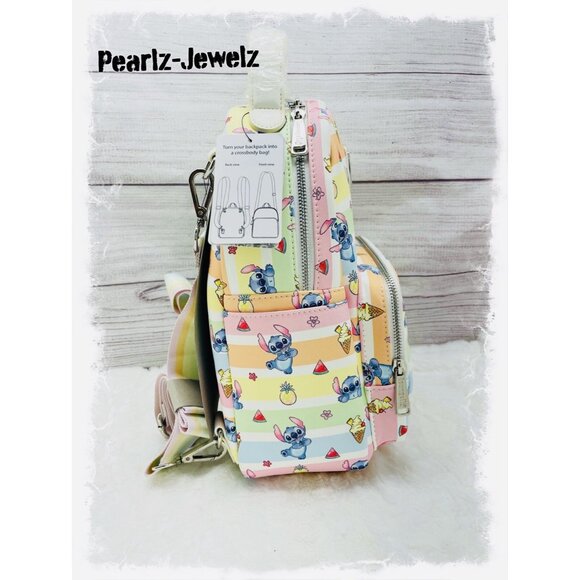 Loungefly Lilo & Stitch Fruits Rainbow Stripes Convertible Backpack BoxLunch NWT main image 7